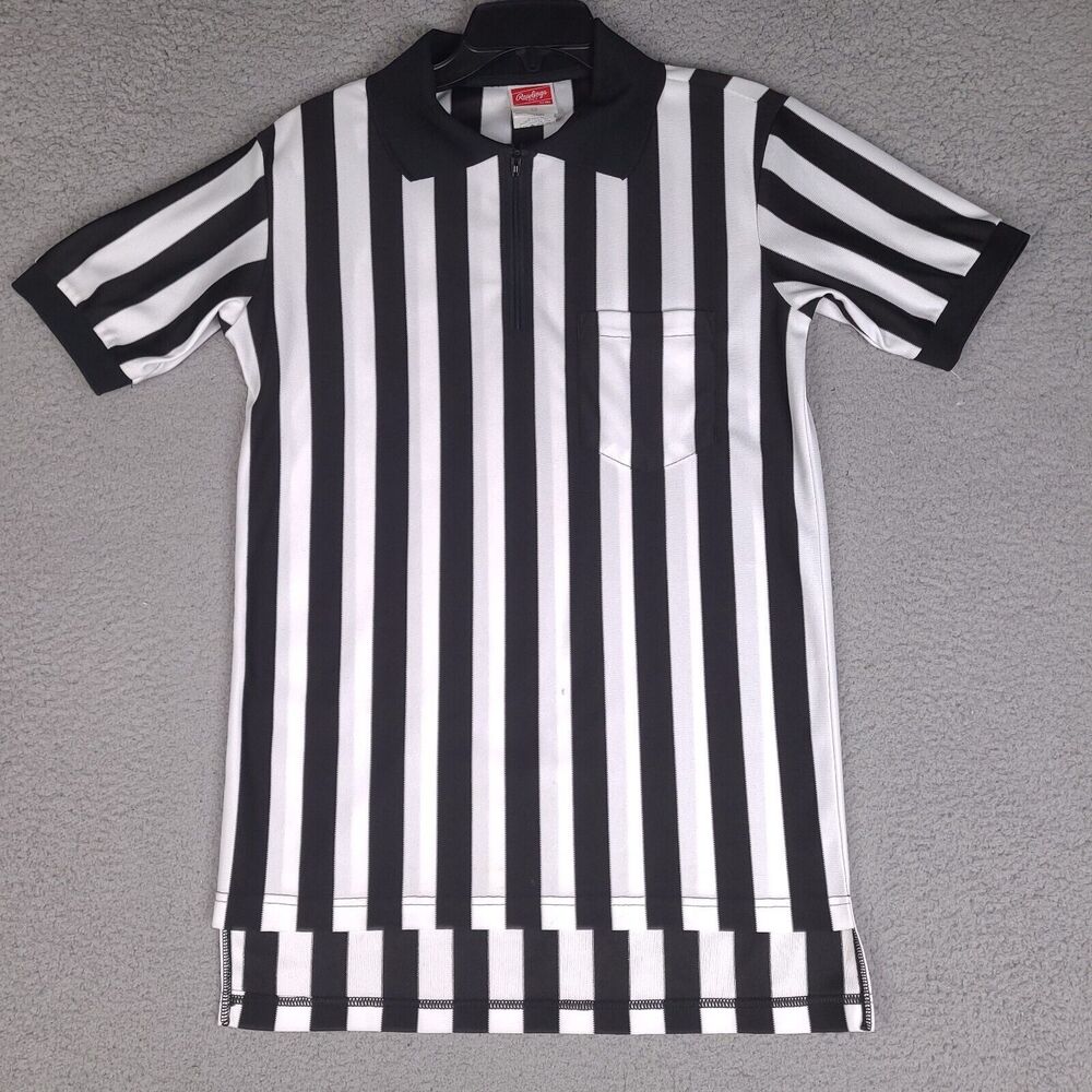 Rawlings Referee Polo Jersey Shirt Small Black White‎ Striped Quarter Zip Sports